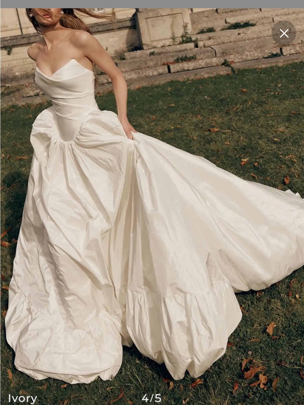 Ivory Strapless Ruffled Ball Gown Wedding Dress - Picture 4 of 6